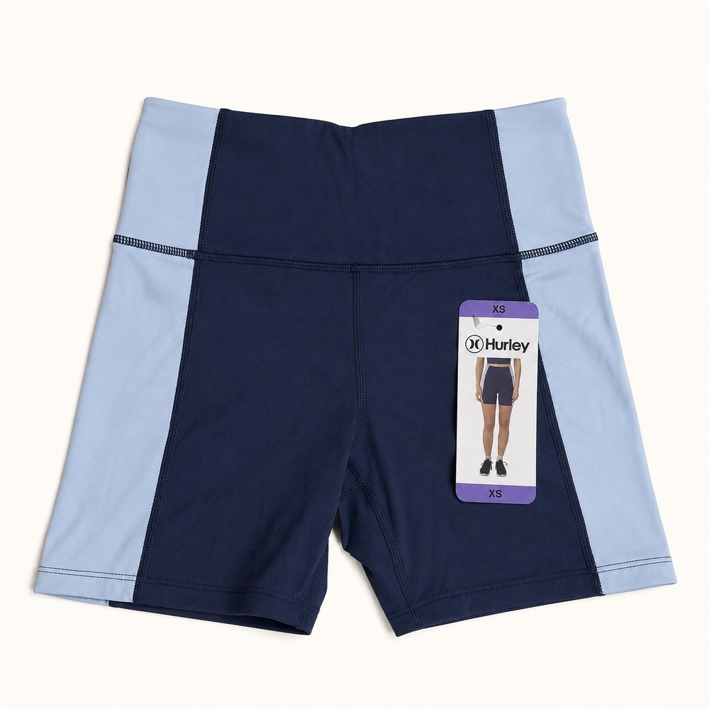 Hurley Womens High Waisted Colorblock Bike Shorts Navy Blue XS WMS001FF